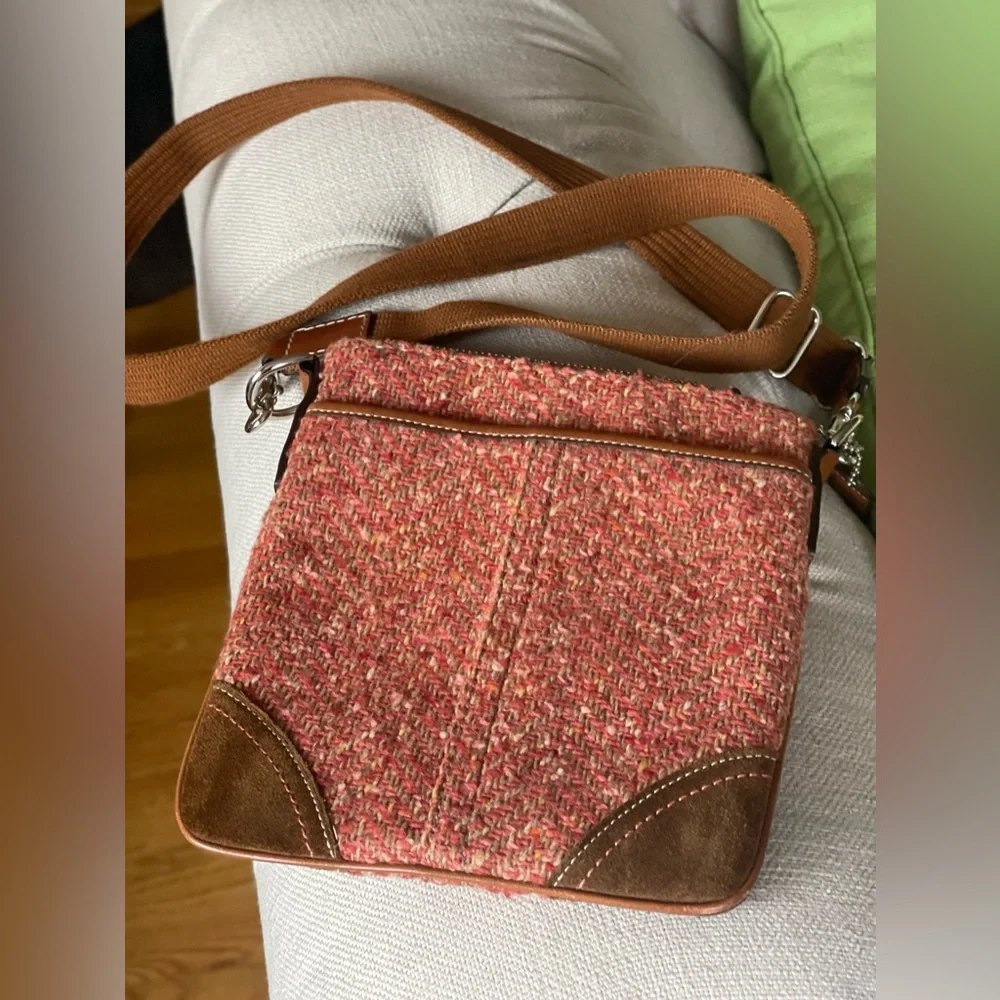SOLD! AUTHENTIC COACH CROSSBODY HOBO SHOULDER WOOL LEATHER TRIM FRONT POCKET - Picture 1 of 11
